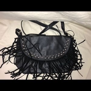 Faux leather fringe crossbody messenger bag